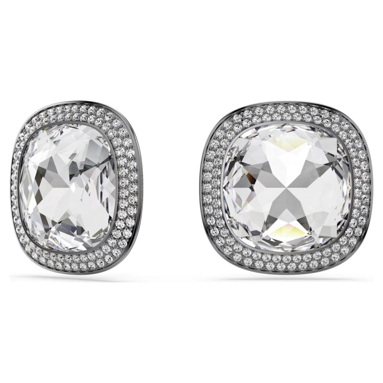 Una Angelic clip earrings Cushion cut, White, Ruthenium plated